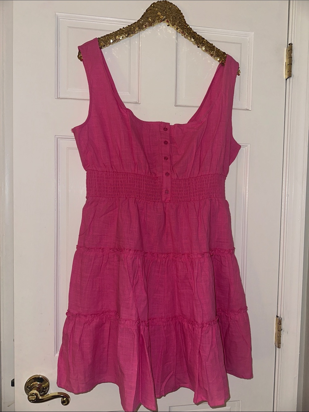 Fashion Novs Pink LinenTiered Button Front Mini Dress Size 1X New! - Picture 8 of 8